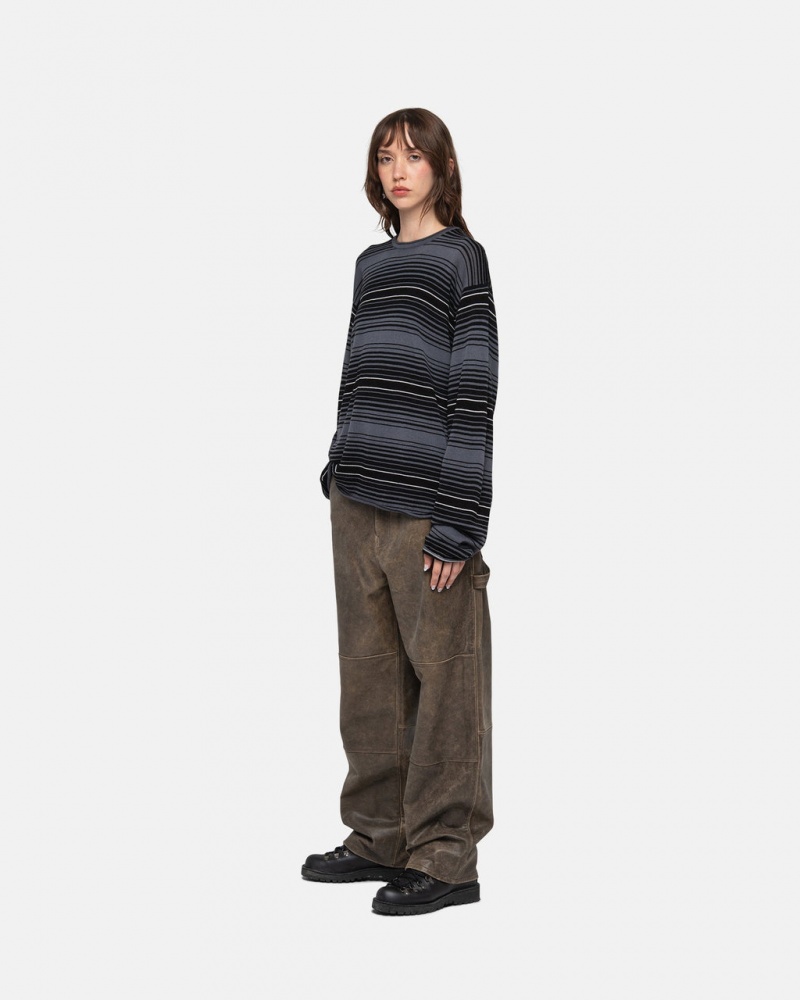 Stussy Horizontal Stripe Sweater - Unisex Sweaters Grå | FDKUI99508