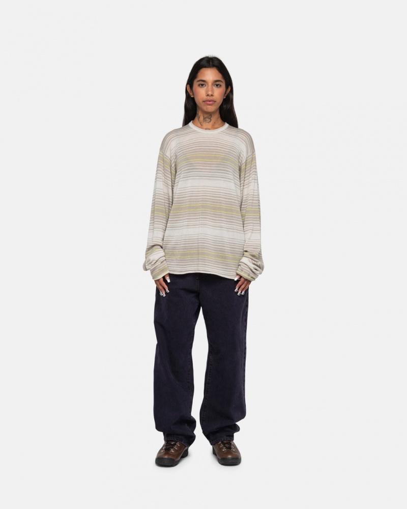 Stussy Horizontal Stripe Sweater - Unisex Sweaters Knits Beige | SDKVO45340