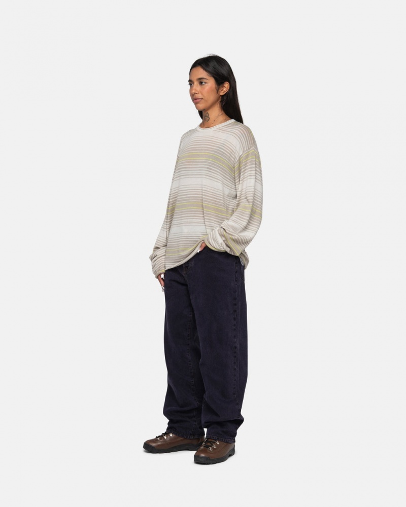 Stussy Horizontal Stripe Sweater - Unisex Sweaters Knits Beige | SDKVO45340