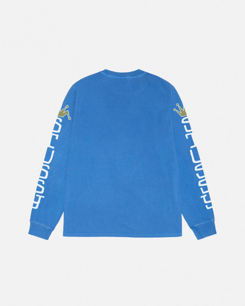 Stussy Jumbo LS Tee Pigment Dyed - Unisex Longsleeve Blå | QDKWA67196