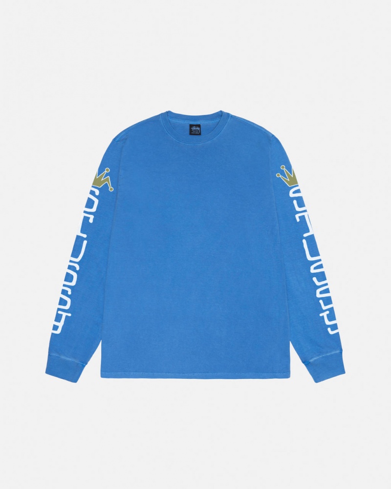 Stussy Jumbo LS Tee Pigment Dyed - Unisex Longsleeve Blå | QDKWA67196