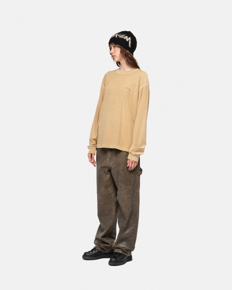 Stussy Lazy LS Tee - Unisex Longsleeve Guld | DKQAV50686