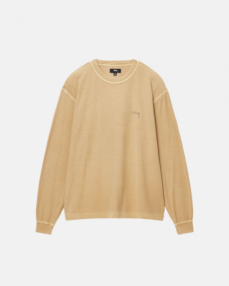 Stussy Lazy LS Tee - Unisex Longsleeve Guld | DKQAV50686