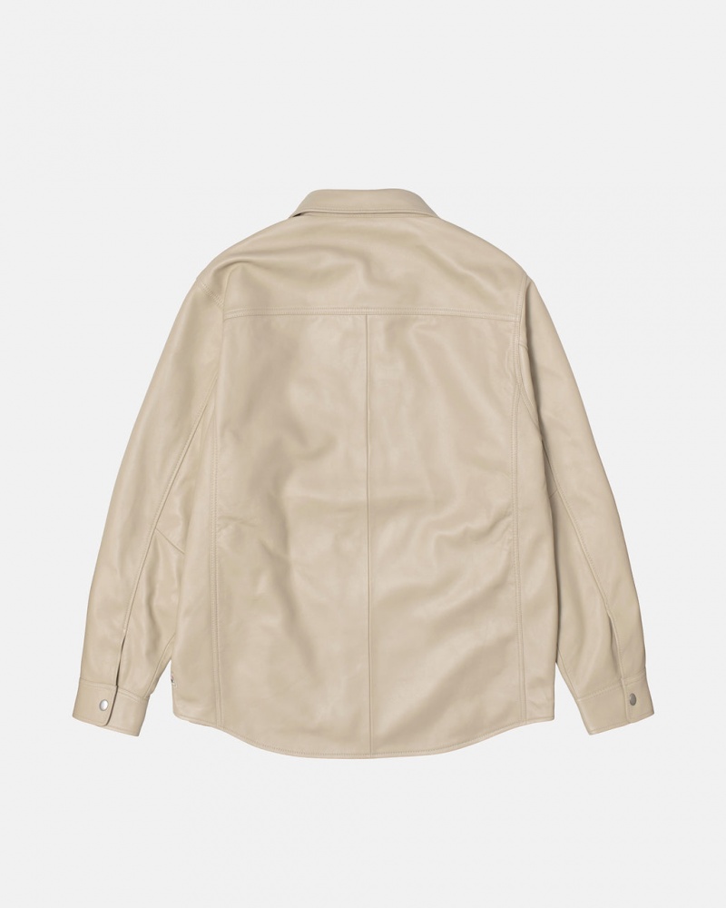 Stussy Læder Overshirt - Unisex Tops Beige | DKJZR48326