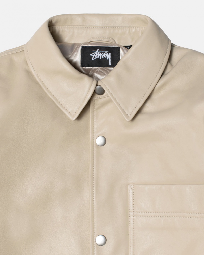 Stussy Læder Overshirt - Unisex Tops Beige | DKJZR48326