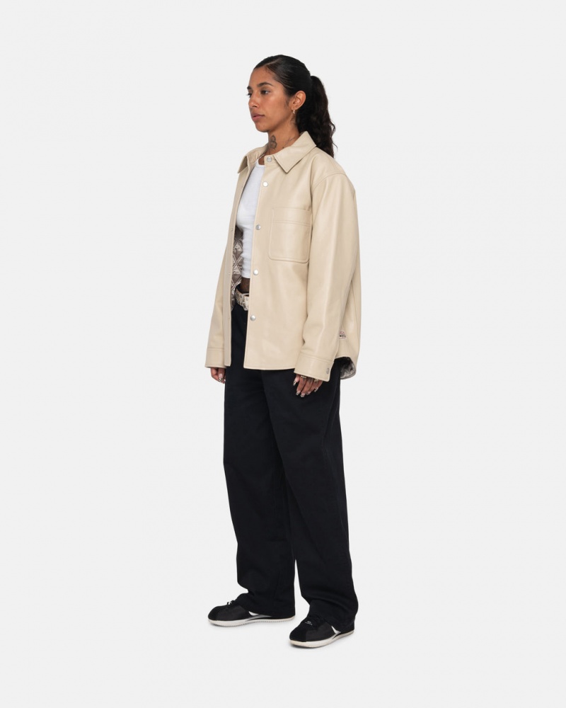 Stussy Læder Overshirt - Unisex Tops Beige | DKJZR48326