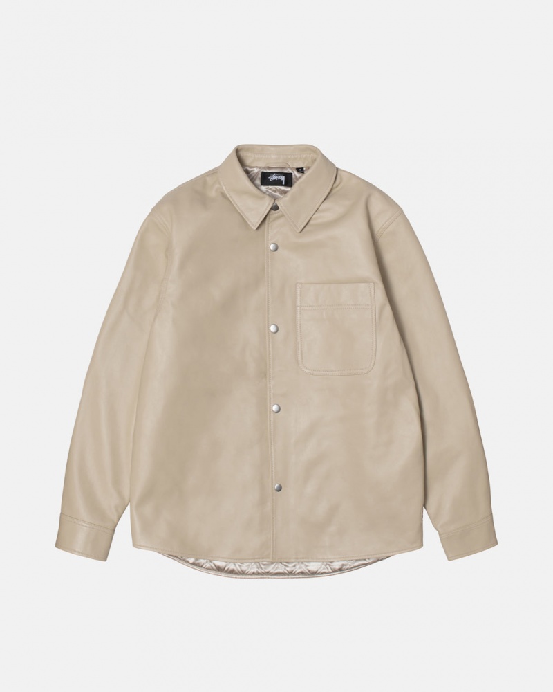 Stussy Læder Overshirt - Unisex Tops Beige | DKJZR48326