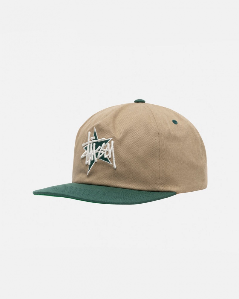 Stussy Mid-Depth Basic Star Strapback - Unisex Khaki | EDKHC27398