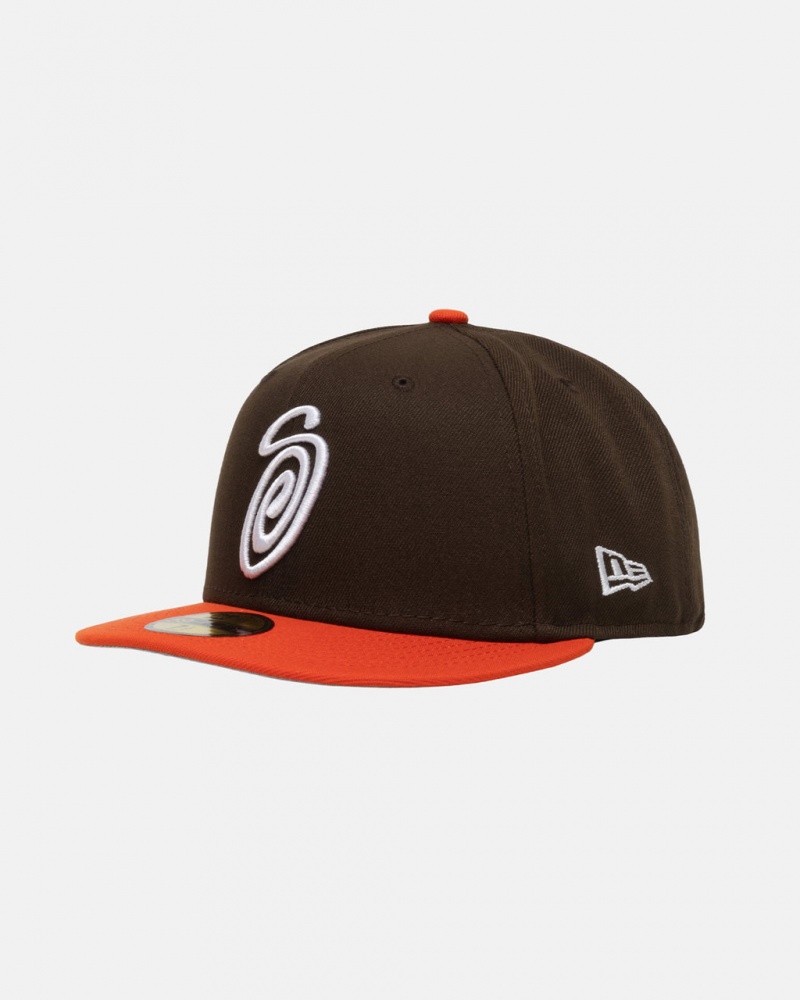 Stussy New Era 59Fifty Curly S - Unisex Brune Orange | LDKTR20950