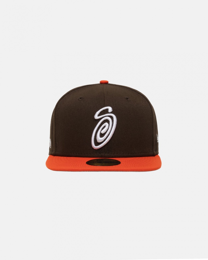 Stussy New Era 59Fifty Curly S - Unisex Brune Orange | LDKTR20950