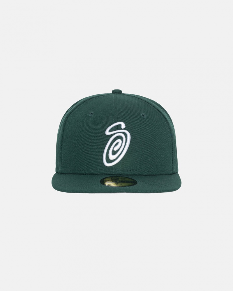 Stussy New Era 59Fifty Curly S - Unisex Grøn | DKQCS93903