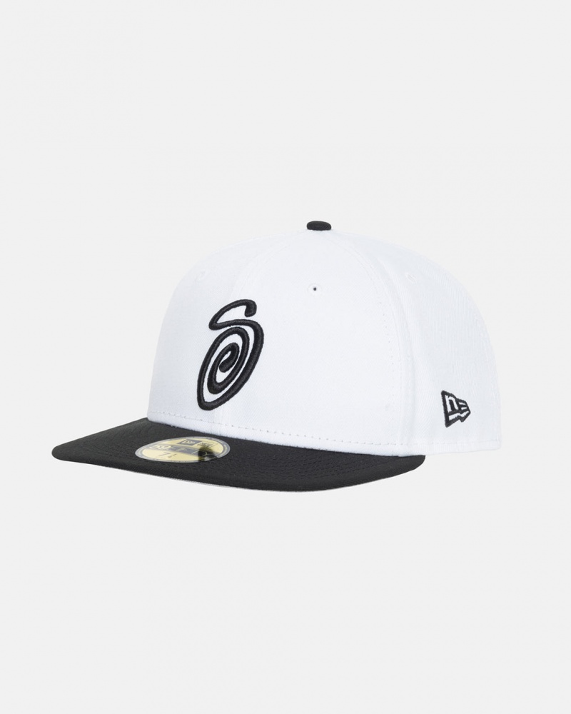 Stussy New Era 59Fifty Curly S - Unisex Hvide Sort | DDKVO95543