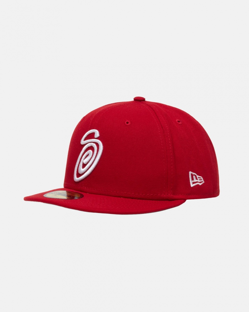 Stussy New Era 59Fifty Curly S - Unisex Rød | ADKDF70405