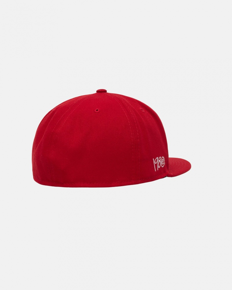 Stussy New Era 59Fifty Curly S - Unisex Rød | ADKDF70405