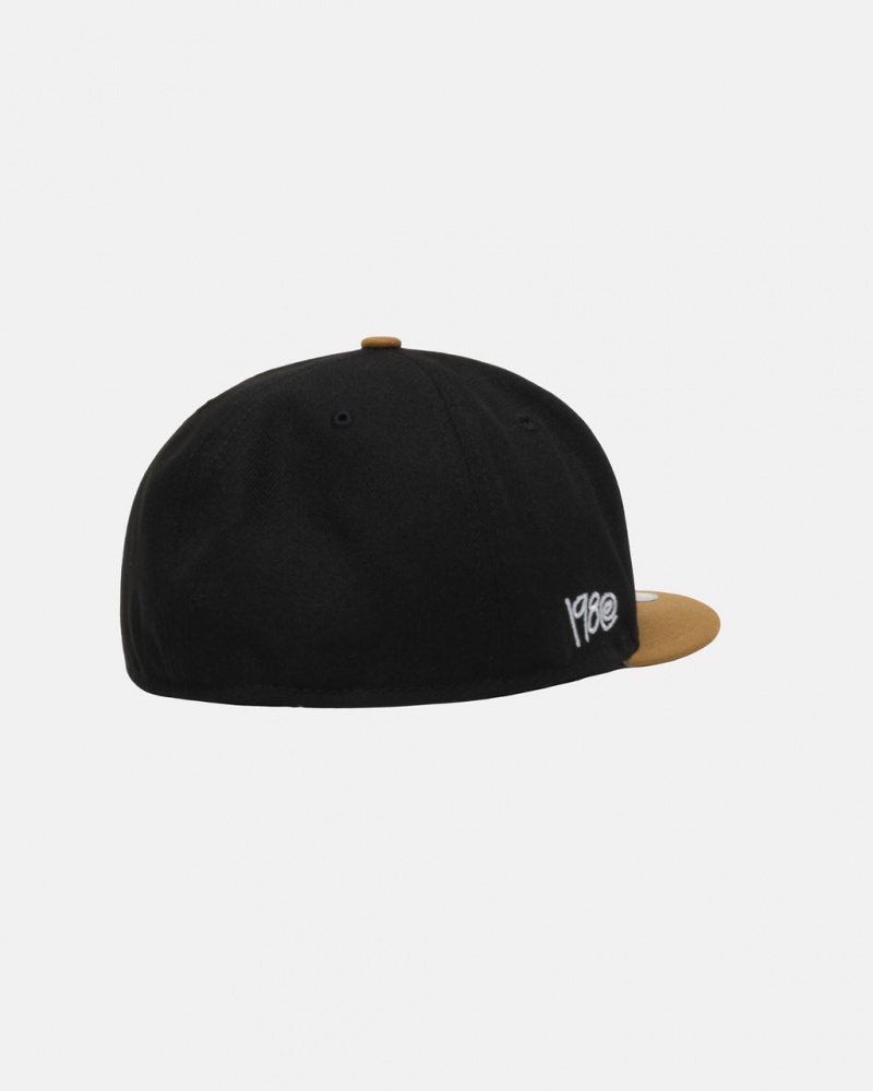 Stussy New Era 59Fifty Curly S - Unisex Sort Guld | XDKBH31160