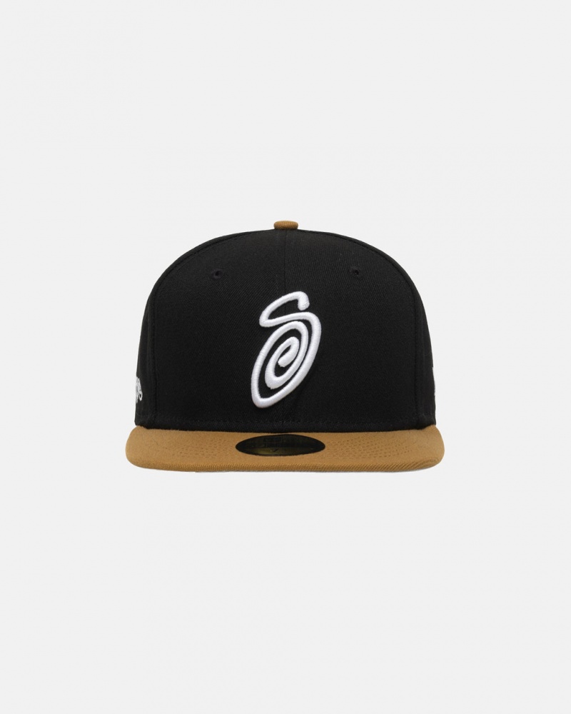 Stussy New Era 59Fifty Curly S - Unisex Sort Guld | XDKBH31160