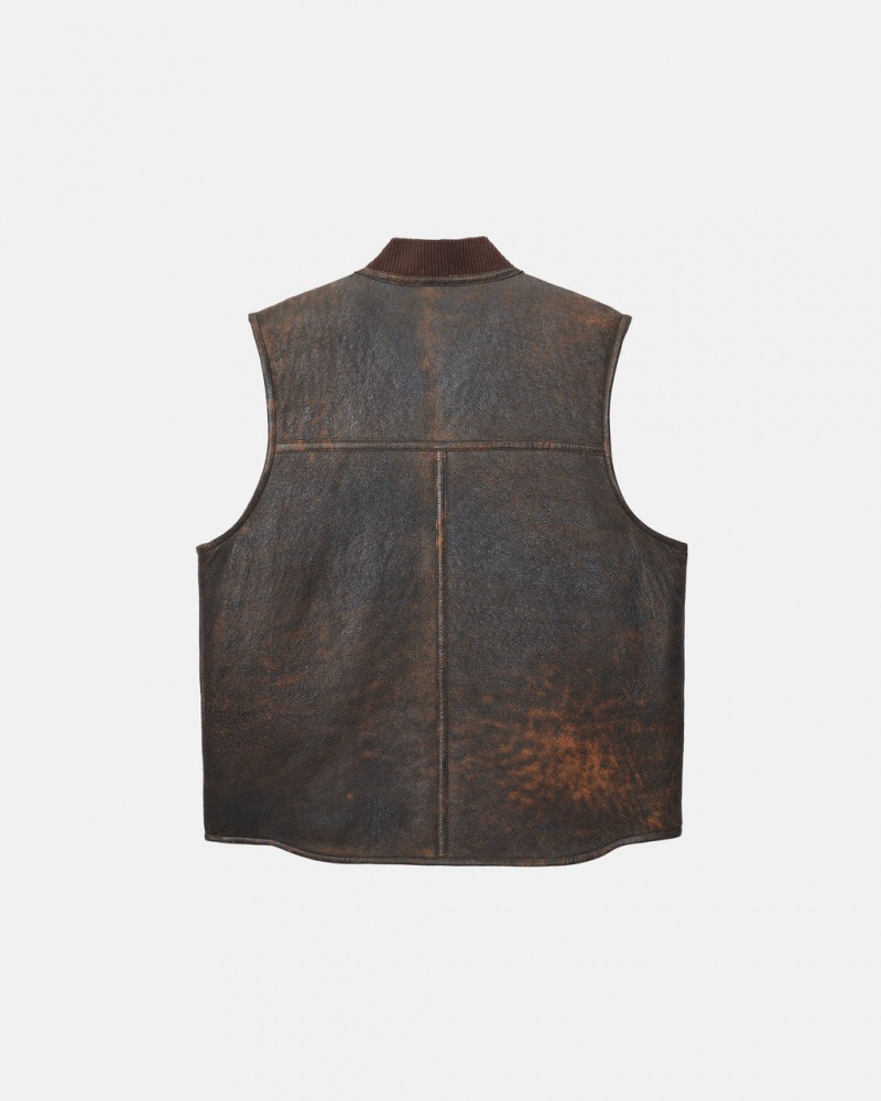 Stussy Reversible Shearling Workgear Vest - Unisex Jackets Brune | SDKNY86484