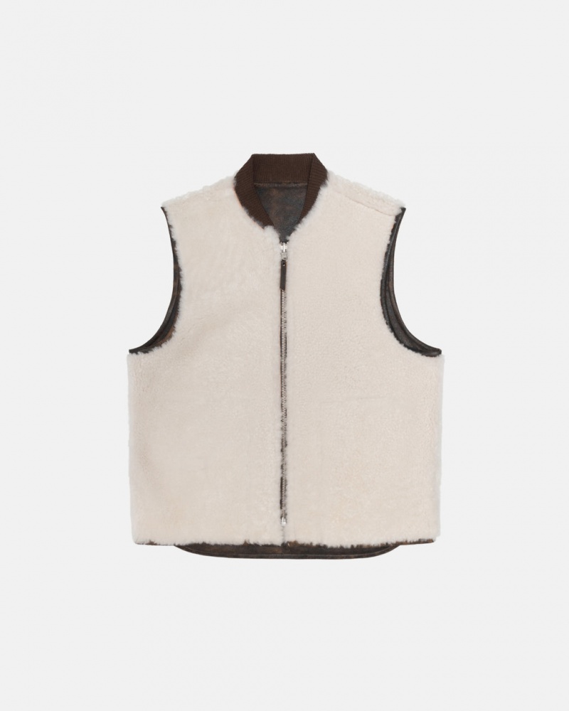 Stussy Reversible Shearling Workgear Vest - Unisex Jackets Brune | SDKNY86484