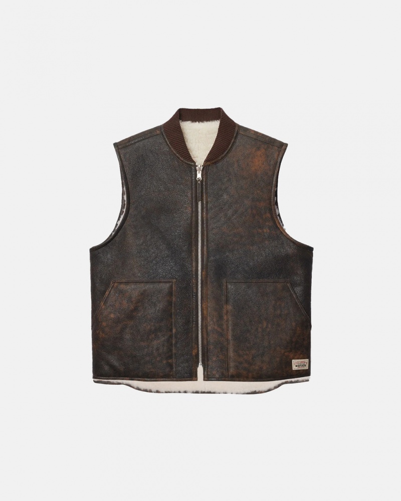 Stussy Reversible Shearling Workgear Vest - Unisex Jackets Brune | SDKNY86484