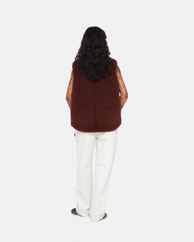 Stussy Reversible Shearling Workgear Vest - Unisex Jackets Bordeaux | EDKVG82594