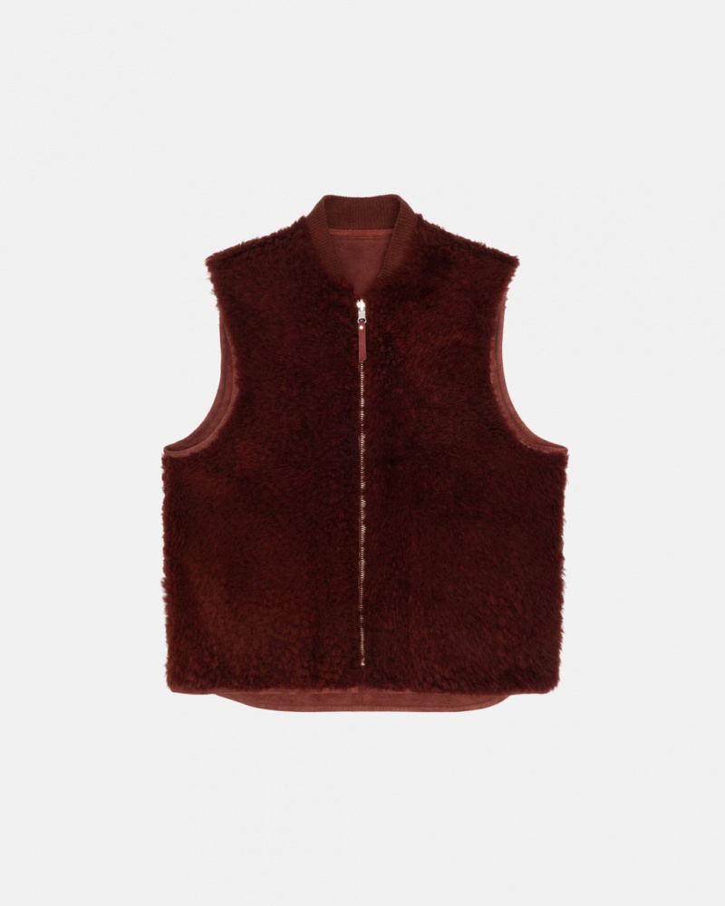 Stussy Reversible Shearling Workgear Vest - Unisex Jackets Bordeaux | EDKVG82594