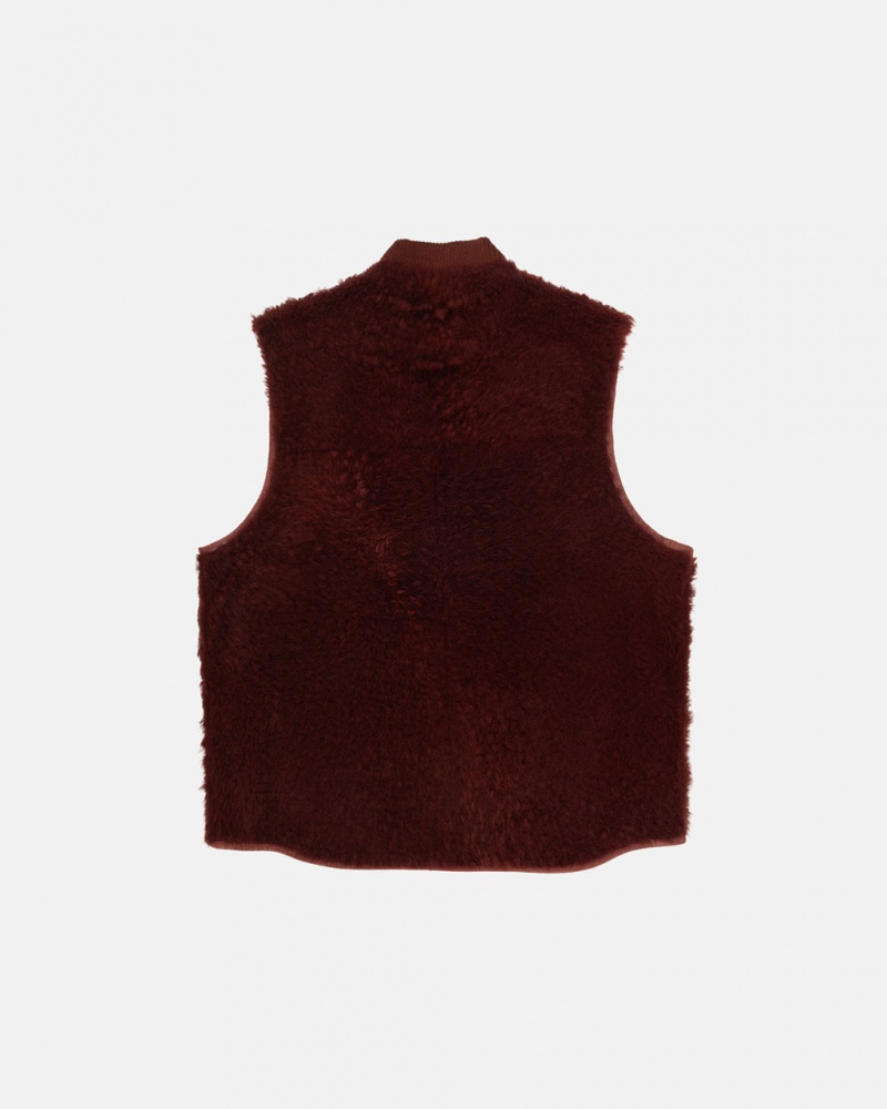 Stussy Reversible Shearling Workgear Vest - Unisex Jackets Bordeaux | EDKVG82594