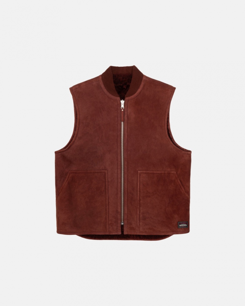 Stussy Reversible Shearling Workgear Vest - Unisex Jackets Bordeaux | EDKVG82594