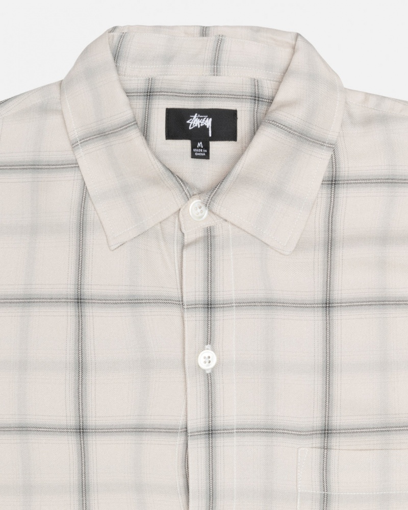 Stussy Shadow Plaid Rayon Shirt - Unisex Tops Beige | DKQAV33822