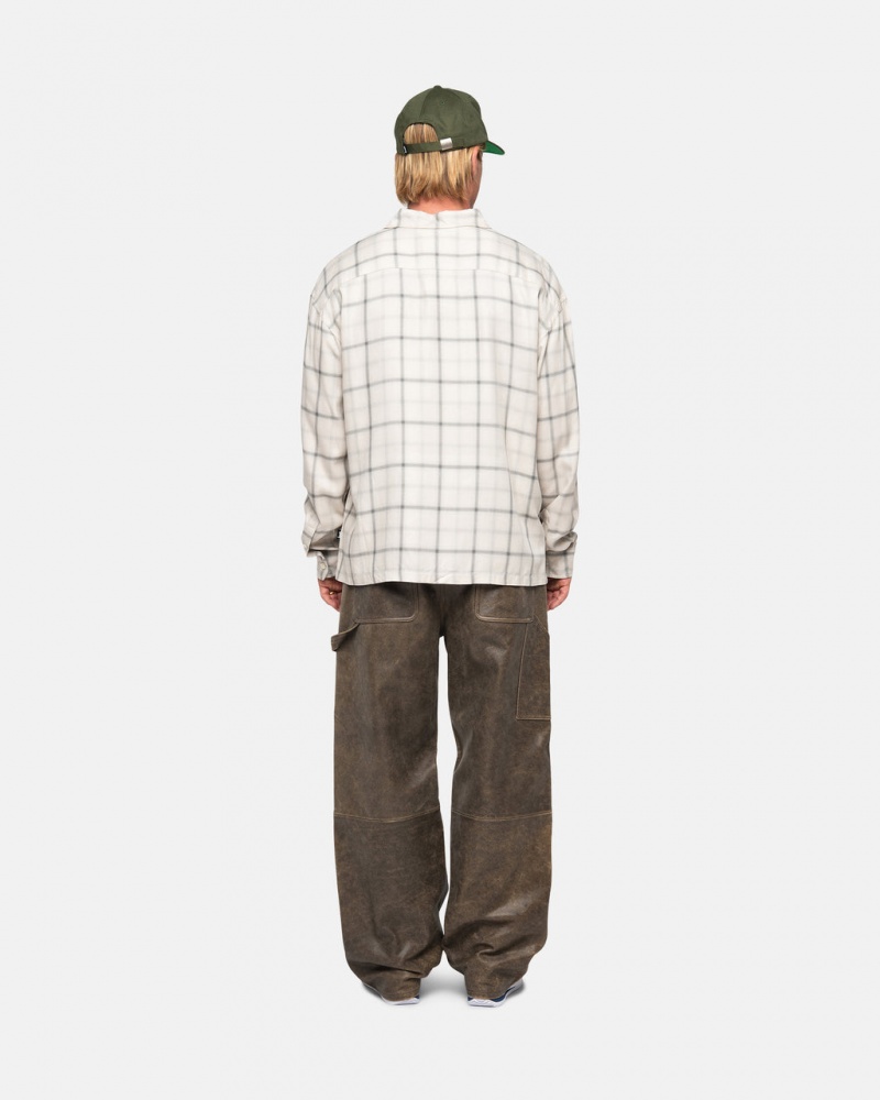 Stussy Shadow Plaid Rayon Shirt - Unisex Tops Beige | DKQAV33822