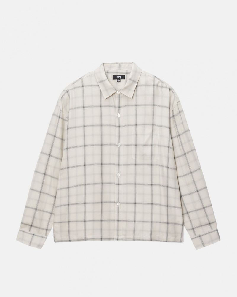 Stussy Shadow Plaid Rayon Shirt - Unisex Tops Beige | DKQAV33822