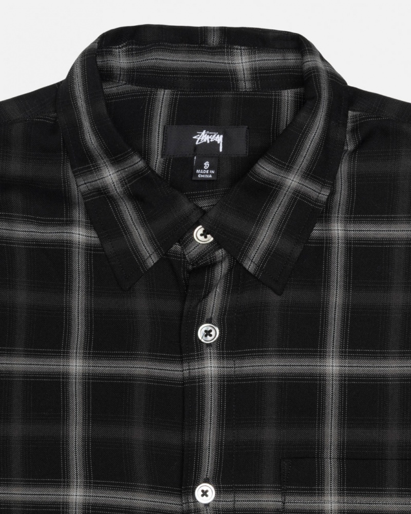 Stussy Shadow Plaid Rayon Shirt - Unisex Tops Sort | XDKBH46055