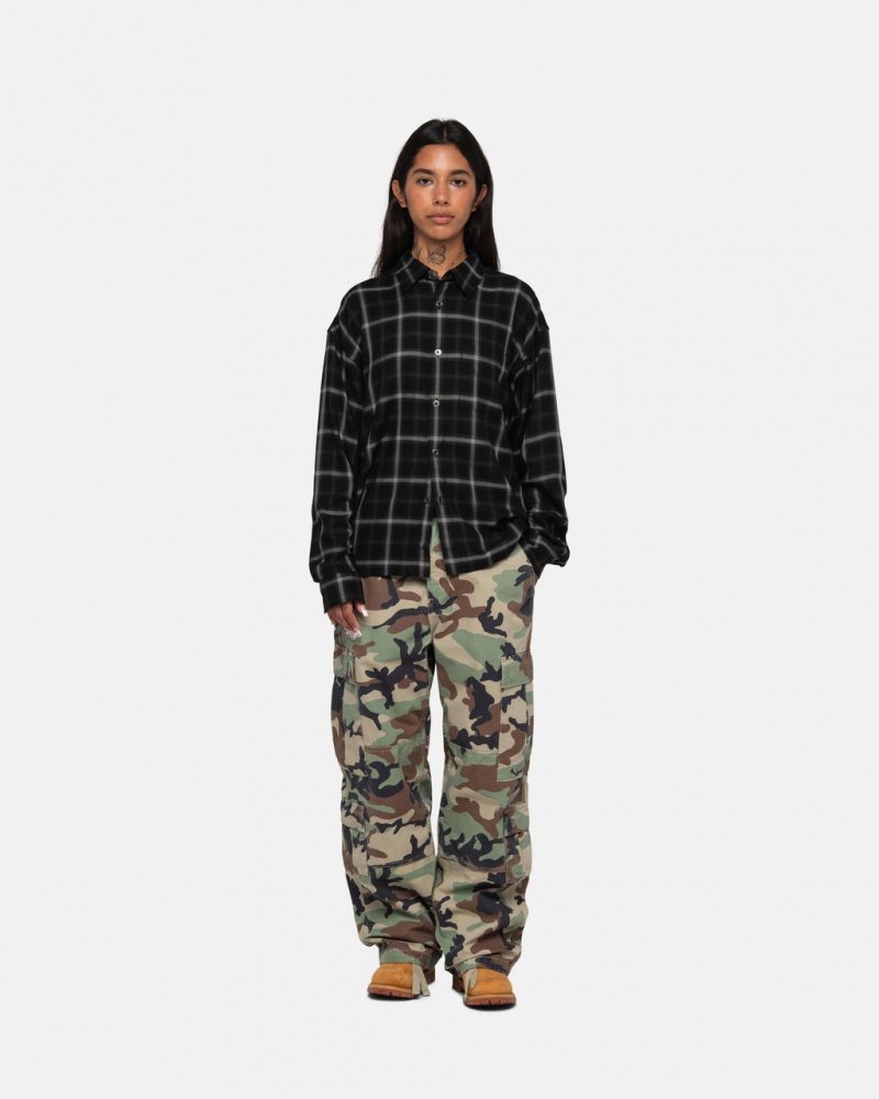 Stussy Shadow Plaid Rayon Shirt - Unisex Tops Sort | XDKBH46055