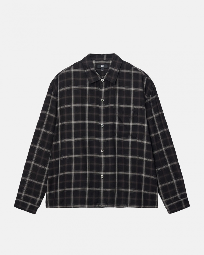 Stussy Shadow Plaid Rayon Shirt - Unisex Tops Sort | XDKBH46055