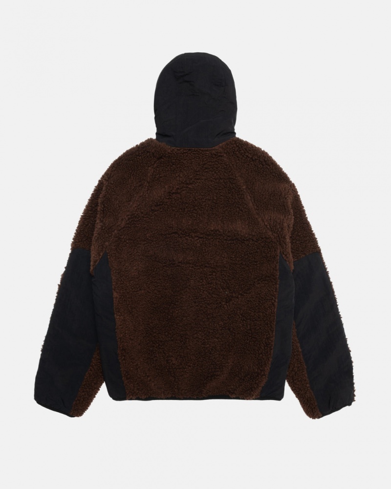 Stussy Sherpa Paneled Hætte Jacket - Unisex Hoodies Brune | DKQAV41881