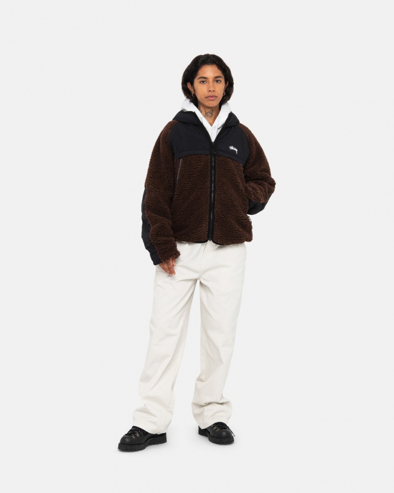 Stussy Sherpa Paneled Hætte Jacket - Unisex Hoodies Brune | DKQAV41881