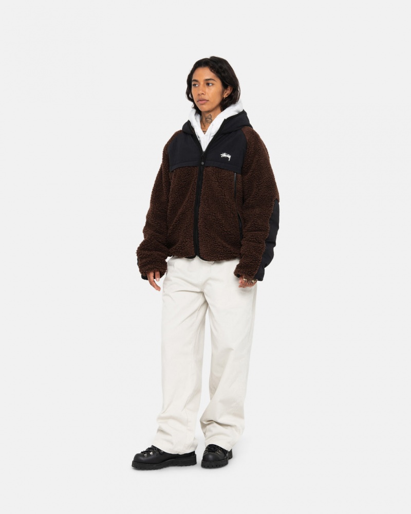 Stussy Sherpa Paneled Hætte Jacket - Unisex Hoodies Brune | DKQAV41881