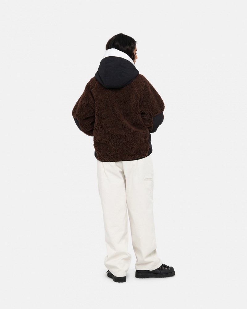 Stussy Sherpa Paneled Hætte Jacket - Unisex Hoodies Brune | DKQAV41881