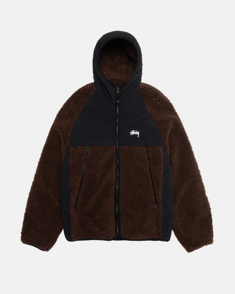 Stussy Sherpa Paneled Hætte Jacket - Unisex Hoodies Brune | DKQAV41881