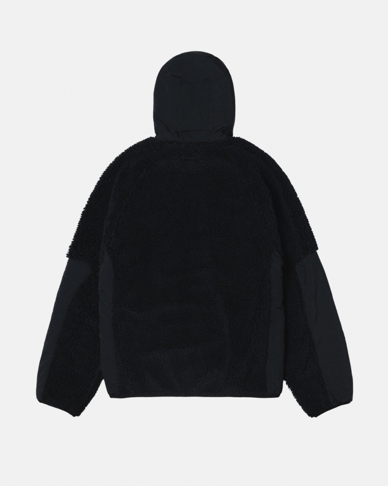 Stussy Sherpa Paneled Hætte Jacket - Unisex Hoodies Sort | DKQAV60456