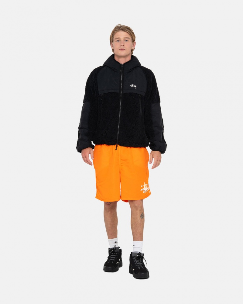 Stussy Sherpa Paneled Hætte Jacket - Unisex Hoodies Sort | DKQAV60456