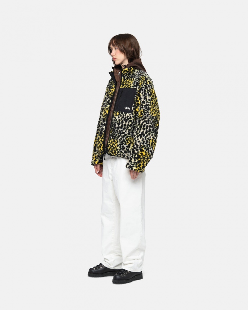 Stussy Sherpa Reversible Jacket - Unisex Jackets Gul Leopard | TDKWZ93914