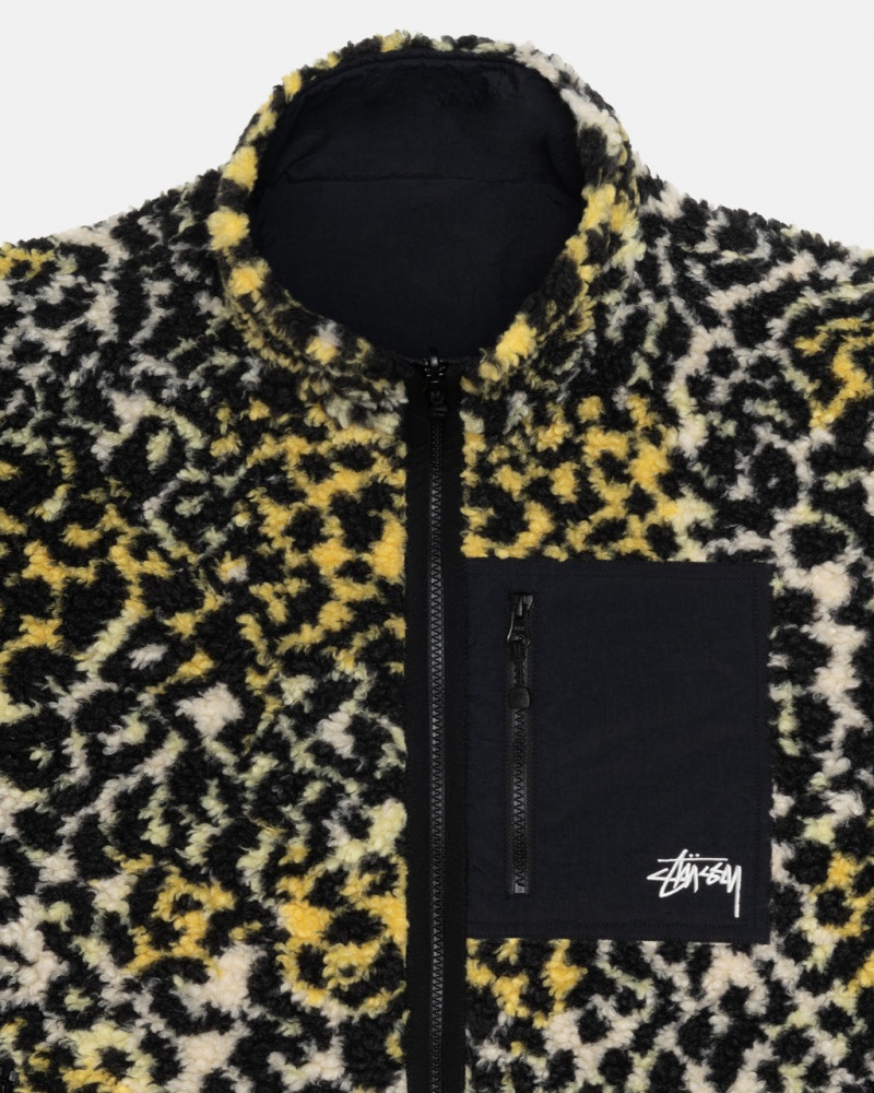 Stussy Sherpa Reversible Jacket - Unisex Jackets Gul Leopard | TDKWZ93914