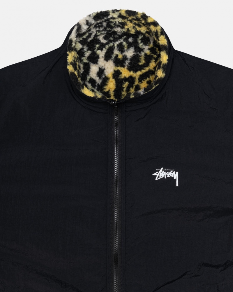 Stussy Sherpa Reversible Jacket - Unisex Jackets Gul Leopard | TDKWZ93914