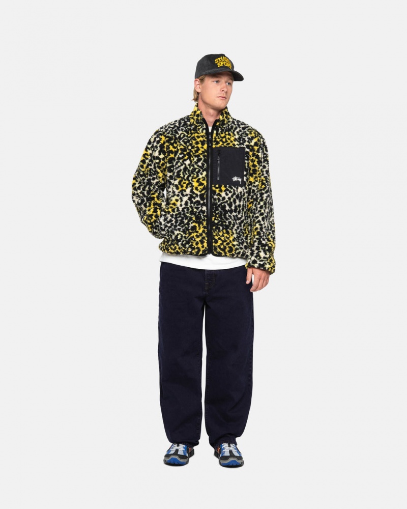 Stussy Sherpa Reversible Jacket - Unisex Jackets Gul Leopard | TDKWZ93914