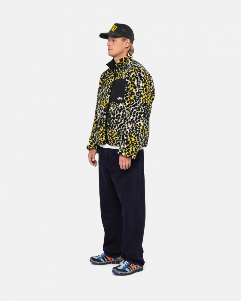 Stussy Sherpa Reversible Jacket - Unisex Jackets Gul Leopard | TDKWZ93914