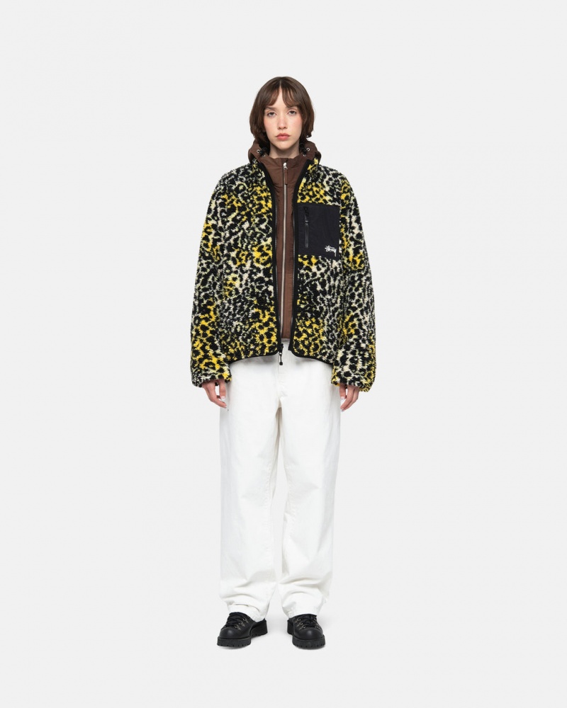 Stussy Sherpa Reversible Jacket - Unisex Jackets Gul Leopard | TDKWZ93914