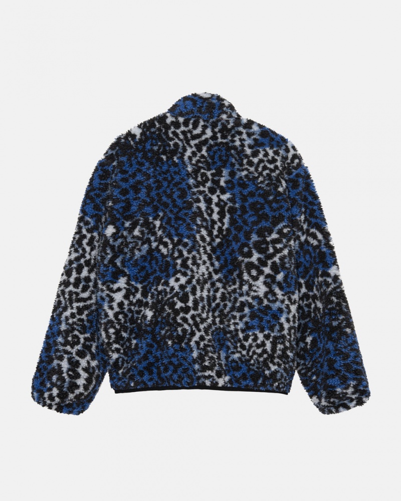 Stussy Sherpa Reversible Jacket - Unisex Jackets Blå Leopard | PDKQX96326