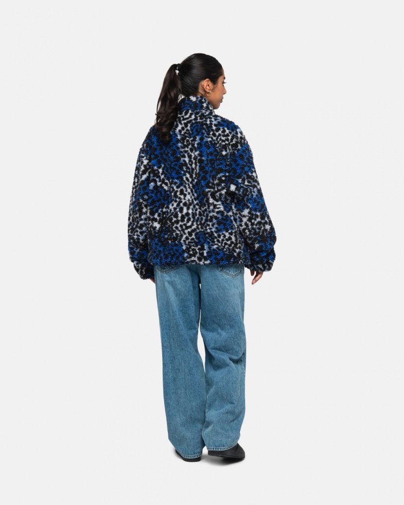 Stussy Sherpa Reversible Jacket - Unisex Jackets Blå Leopard | PDKQX96326