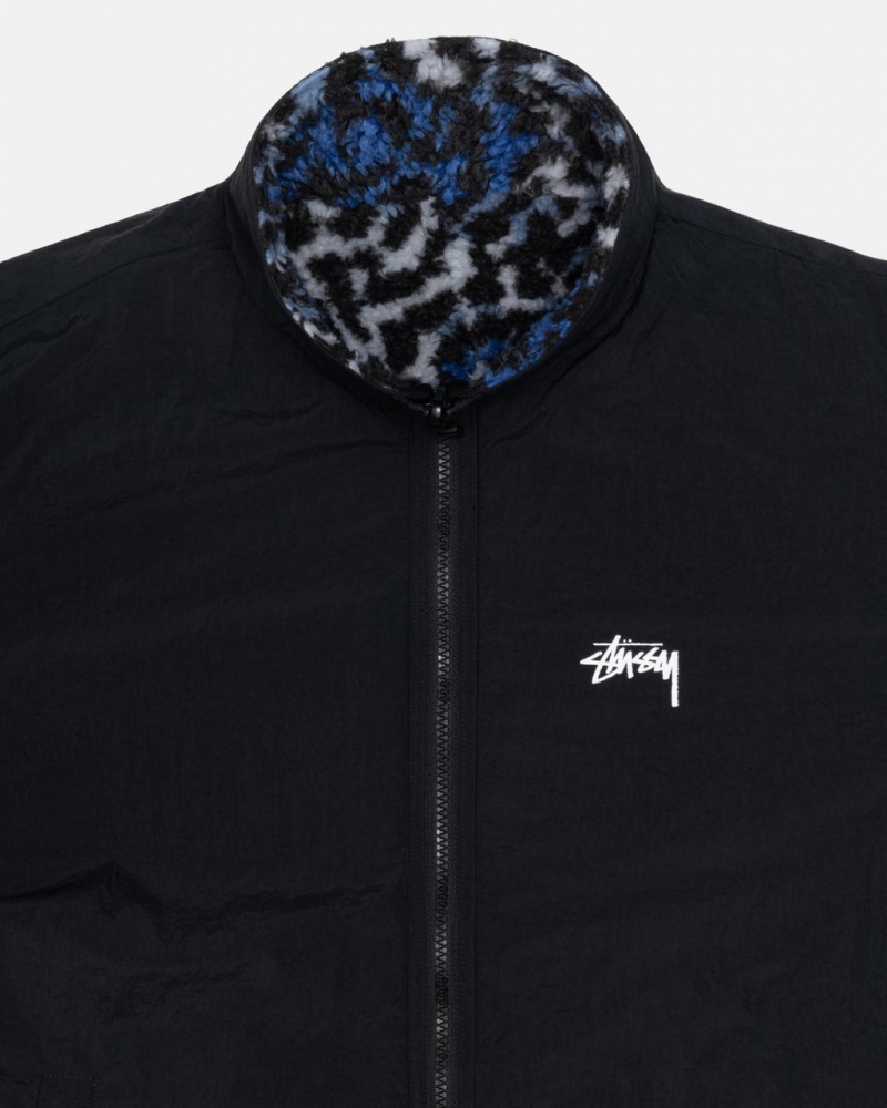 Stussy Sherpa Reversible Jacket - Unisex Jackets Blå Leopard | PDKQX96326