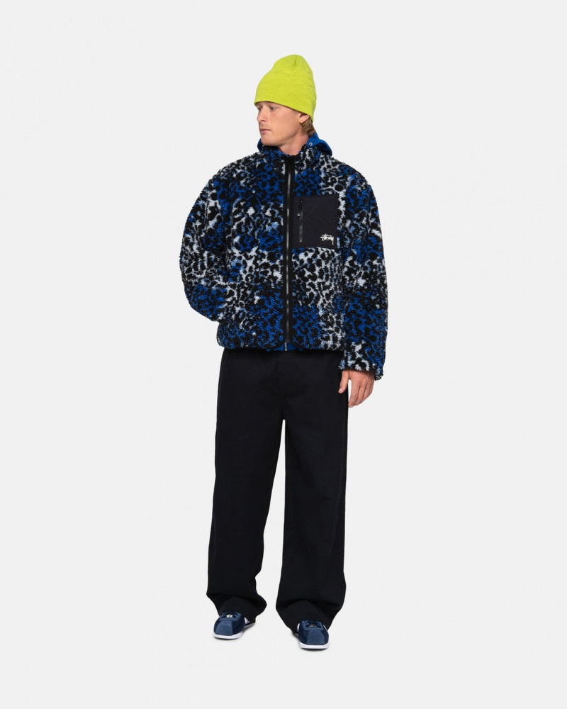 Stussy Sherpa Reversible Jacket - Unisex Jackets Blå Leopard | PDKQX96326